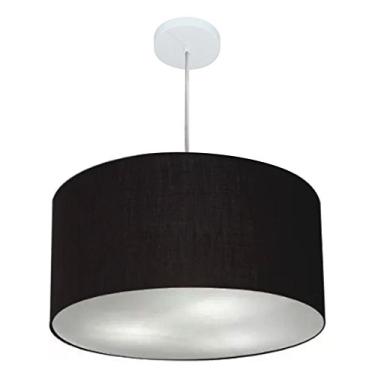Imagem de Lustre Pendente Cilíndrico Cúpula Tecido 50x30 cm, Vivare Iluminação, Pendente4245 PR, Preto, Médio