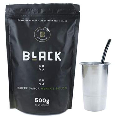 Imagem de COPO DE TERERÉ ALUMÍNIO + BOMBA CLÁSSICA EPOX PRETA + BLACK ERVA 500G (Menta e Boldo)