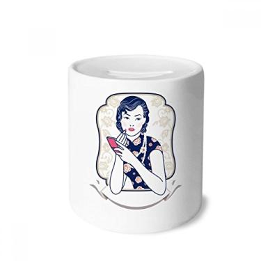 Imagem de DIYthinker Caixa de moedas de cerâmica da mulher chinesa com caixa de dinheiro e porta-moedas