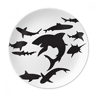Imagem de Prato de Biologia de Tubarão Preto Oceano Azul Decorativo Porcelana Salver Prato de Jantar