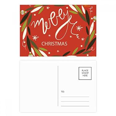 Imagem de Conjunto de cartão postal com ilustração de folha de guirlanda colorida de Natal, cartão de felicitações de aniversário