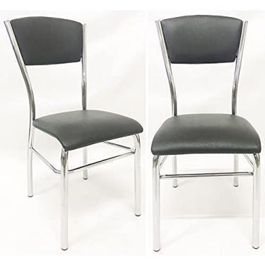 Imagem de Kit 2 Cadeiras de COZINHA com reforço cromada assento e encosto preto - Poltronas do Sul