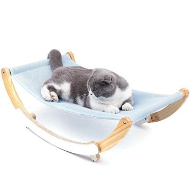 Imagem de Maquer Cama de rede para animais de estimação, cadeira de balanço leve para gatos, rede de madeira com tecido de linho grosso, tecido de malha de várias camadas antiderrapante para dormir cama de balanço para gatos e filhotes pequenos animais (nº 2)