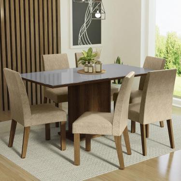Imagem de Conjunto Sala de Jantar Mesa Tampo de Vidro 6 Cadeiras Rustic/Cinza/Imperial Alexis Madesa
