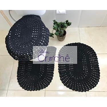 Imagem de Tapete De Croche Para Banheiro Colorido 3 Peças (Preto)