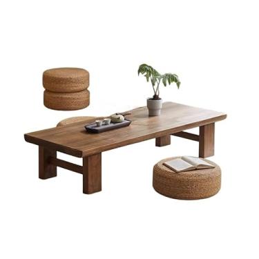 Imagem de GRFIT Mesa de centro mesa de chá vintage mesa de chá longa quadrada japonesa para sentar no chão móveis mesa de canto de chá de café para mesas de canto de sala de estar (tamanho: marrom 100 x 60 x 38 cm)