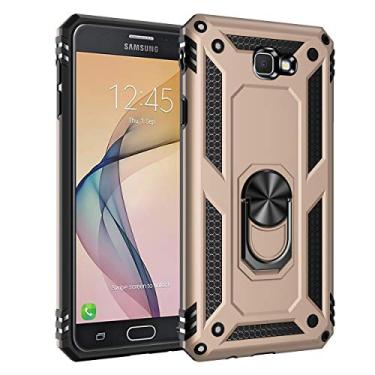 Imagem de Capa Samsung Galaxy J7 Prime Case Protetor Material militar TPU macio +couro de PC proteção dupla camada de metal magnético para carro Suporte 360 ​​graus girado anti-queda e anti-riscos capa:Dourado