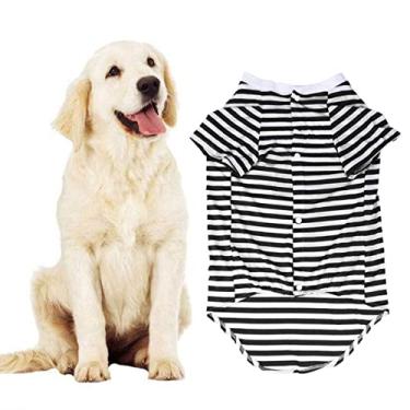 Imagem de Camiseta de cachorro grande listrada camiseta de cachorro colete de algodão respirável grande para cães de médio a grande porte (preto e branco) - Tamanho G
