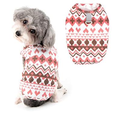 Imagem de Ranphy Camisas Waffle para cães pequenos macias elásticas Fair Isle Print Camisetas para cães com anel em D regata leve para cães sem mangas colete para cães roupas de gato, rosa, G