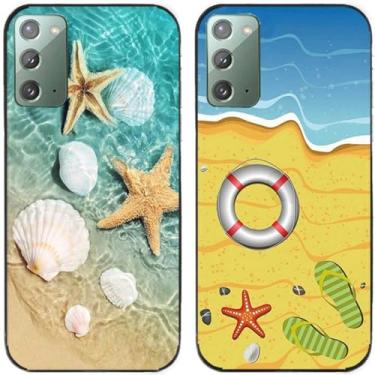 Imagem de 2 peças de capa de telefone traseira de silicone em gel TPU com estampa de estrela do mar concha de praia para Samsung Galaxy todas as séries (Galaxy Note 20)