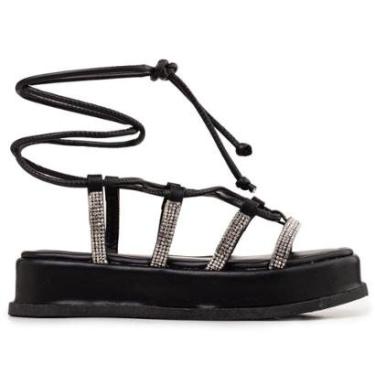 Imagem de Sandália Feminina Flatform Amarração com Strass Confortável-Feminino