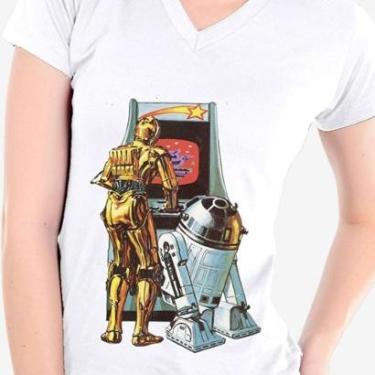 Imagem de Camiseta Star Wars C3po R2d2 Fliperama 100% Algodão Camisa-Feminino