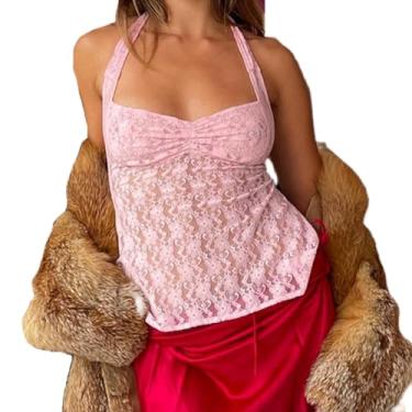 Imagem de Blusa feminina frente única cropped com alças finas amarrada sem mangas frente única verão para sair, A floral rosa, P