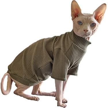 Imagem de Sphynx Roupas de verão para gatos camisetas de algodão sólido respirável gola redonda pulôver para primavera verão camisetas gatinho vestuário gato (GG (5,3-6,3 kg), marrom)