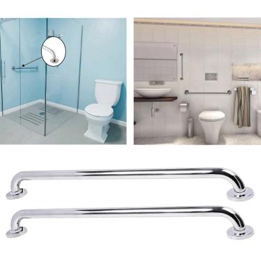 Imagem de Barra Alça Apoio 60Cm Inox Kit 2 Uni Idoso Gestante Banheiro Box PCD Corrimao Escada Casa Suporte Anti Queda Evita Acidentes