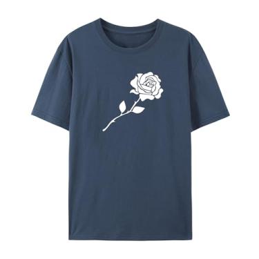 Imagem de Camiseta com estampa rosa para esposa para homens e mulheres por amor, Azul marinho, GG