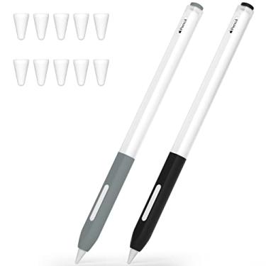 Imagem de JOOSKO Compatível com Apple Pencil Pro/Apple Pencil 2ª geração, 2 capas de silicone para lápis, suporta carregamento magnético e função de clique duplo (preto + cinza)