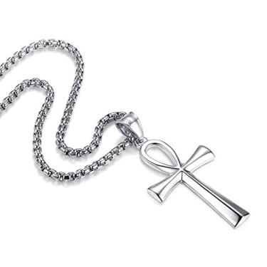 Imagem de REVEMCN Colar masculino de aço inoxidável, preto, dourado, prata, copta, com pingente d...
