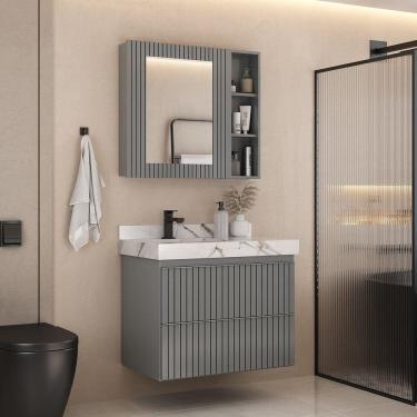 Imagem de Gabinete para Banheiro Suspenso Ripy 80cm sem Lavatório Cinza