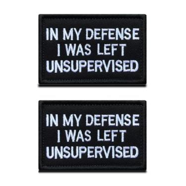 Imagem de 2 peças "in My Defense I was Left Unsupervised" patch engraçado gancho e laço bordado motociclista dizeres emblema para roupas roupas jaqueta jeans colete uniforme airsoft braçadeira tática