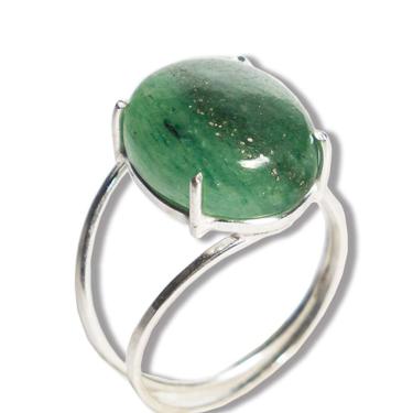 Imagem de Anel Quartzo Verde Cabochão Oval 15mm Ajustável Prata 950