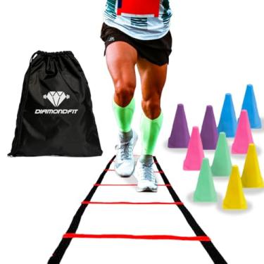 Imagem de Kit Escada 7 Degraus + Mochila Impermeável + 10 Cones de Agilidade Colorido Para Treino Funcional Em Casa Futebol Academia (Escada Vermelho)