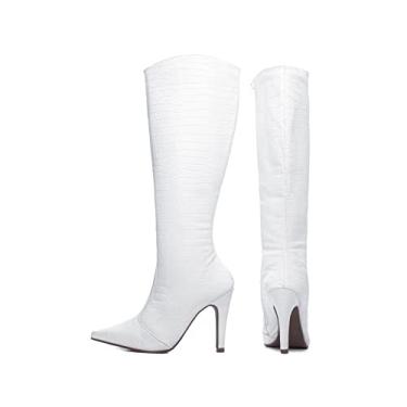 Imagem de Torricella, Bota Bico Fino Feminina Cano Longo Croco Branco Ref.: 65044B Tamanho: 36;Cor: Branco