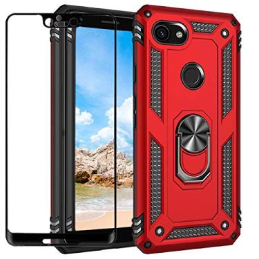 Imagem de YaHan Capa para Google Pixel 3A XL, suporte de anel giratório de 360 graus híbrido resistente camada dupla à prova de choque Defender capa traseira rígida com protetor de tela de vidro temperado,