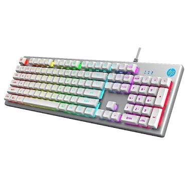 Imagem de HP Teclado Gamer USB K500F Prata com Iluminacao LED multicores Layout ABNT2 7ZZ98AA