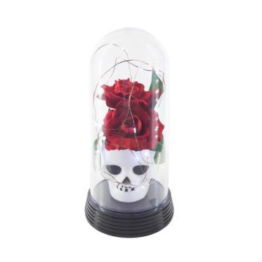 Imagem de Luminária Halloween Caveira Redoma Cúpula Frio Rosa Vermelha - Amor Li