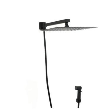 Imagem de Ducha Chuveiro Inox Preto Fosco 30 Cm C/ Desviador e Ducha de Mão com 