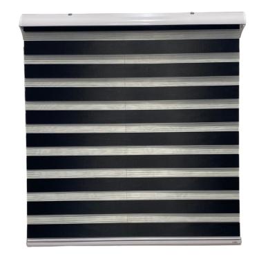 Imagem de Persiana Rolo Duplo Tecido Zebra Preta 160 (L) x 220 (A) Double Vision C/ Bandô e Kit Instalação