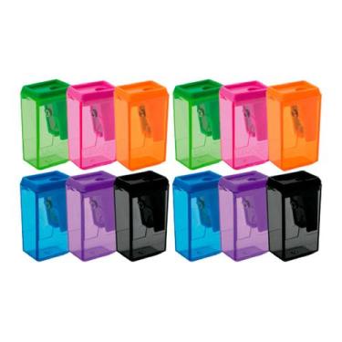 Imagem de Kit 12 Apontador Com Deposito Coletor Retangular Lixeira Escolar 4cm C