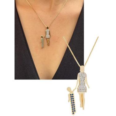 Imagem de Colar Feminino Pingente Filhos Filhas Cravejado Mãe Presente - Santo E