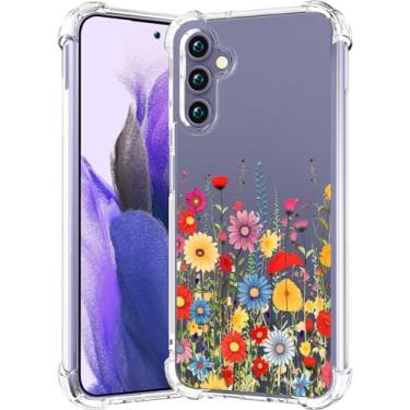 Imagem de CCFUNCASE Compatível com Samsung Galaxy S24+ Plus / S25+ Plus Capa transparente fofa para mulheres - Capas de telefone robustas Funda Capa protetora (flores vermelhas delicadas desenhadas)