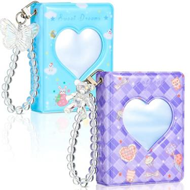 Imagem de 2 unidades de fichário de cartão de fotos, mini álbum de fotos de 7,6 cm Kpop Love Heart Hollow Photocard Binder Mini porta-cartões de fotos com pingente DIY Keychian e adesivos, 40 bolsos (estilo