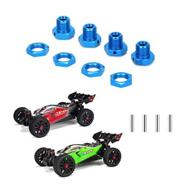 Imagem de RCAWD Porca de roda sextavada de 17 mm para 1/8 arrma Typhon 4x4 3s Blx, Typhon 4x4 550 Mega Upgrades, adaptador de cubos de rodas hexagonais de alumínio RC peças de rodas e pneus #AR310906 AR310904 ARA310906 ARA310904 Azul