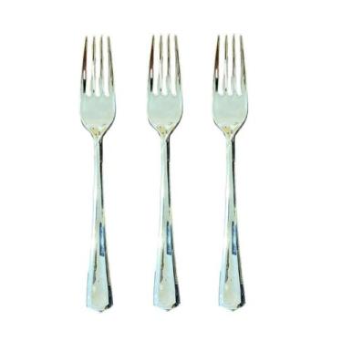Imagem de Garfos Refeição Descartáveis Luxo Plástico Prata 18cm- 48un - Blook