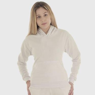 Imagem de Moletom Canguru Feminino Liso com Capuz e Bolso Benellys, M, Off white