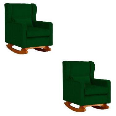 Imagem de Kit 2 Poltrona Aurora Balanço Vovo Suede Verde  - FM - Fina Mobília