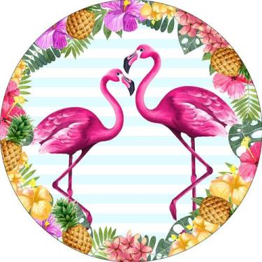Imagem de Painel De Festa Redondo 1,50x1,50 - Flamingos Tropical 001 - Via Cores