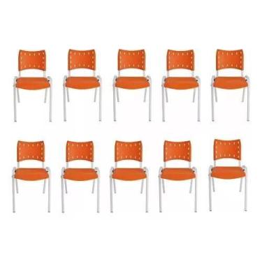Imagem de Kit Com 10 Cadeiras Iso Para Escola Escritório Comércio Laranja Base B