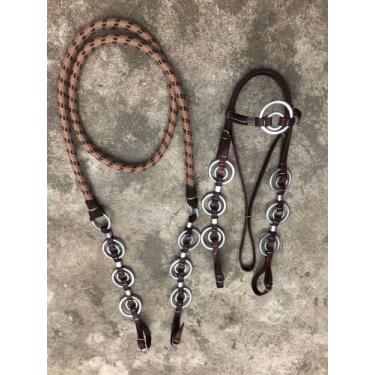 Imagem de Cabeçada E Redea Argolada Couro Leg Cavalo Mula Eguas Burros - AF COUR