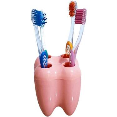 Imagem de Porta Escova Infantil Modelo Dente Cor Rosa Modelo Fofo 2024 - Isanog