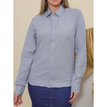 Imagem de Camisa Social Feminina Manga Longa Slim Cinza - Pthirillo, GG