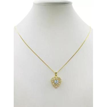 Imagem de Cordão Feminino 1mm Coração Cravejado - Banhado a Ouro 18k - ToJoia18k