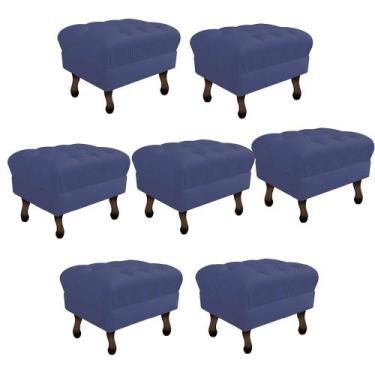 Imagem de Kit 07 Puff Retrô Capitonê Decorativo  Pé em Madeira Sala de Estar Rec