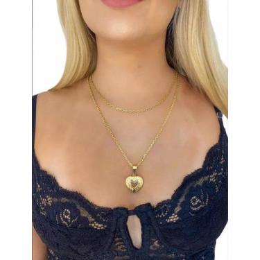 Imagem de Cordão Cadeado 2x1 Feminino 2mm + Pingente Banhados Ouro 18k - ToJoia1