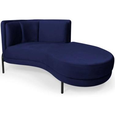 Imagem de Chaise Direito Sala de Estar Penélope Base Preto Veludo Azul Escuro - 