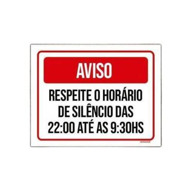 Imagem de Placa Sinalização Aviso Respeite Horário De Silêncio 18X23